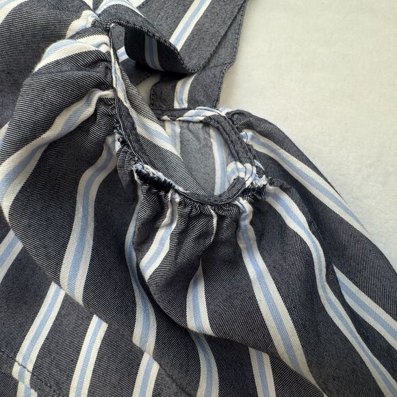 Express Crop Crop Top Sz XS Stripe Gray Blue White Flounce Back Zipper - Picture 7 of 9